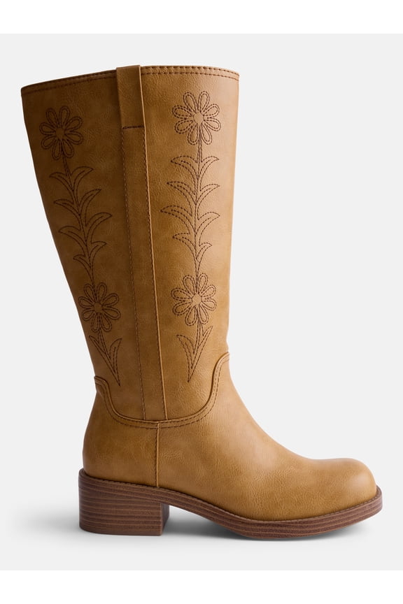 Women's Floral Embroidered Block Heel Boots