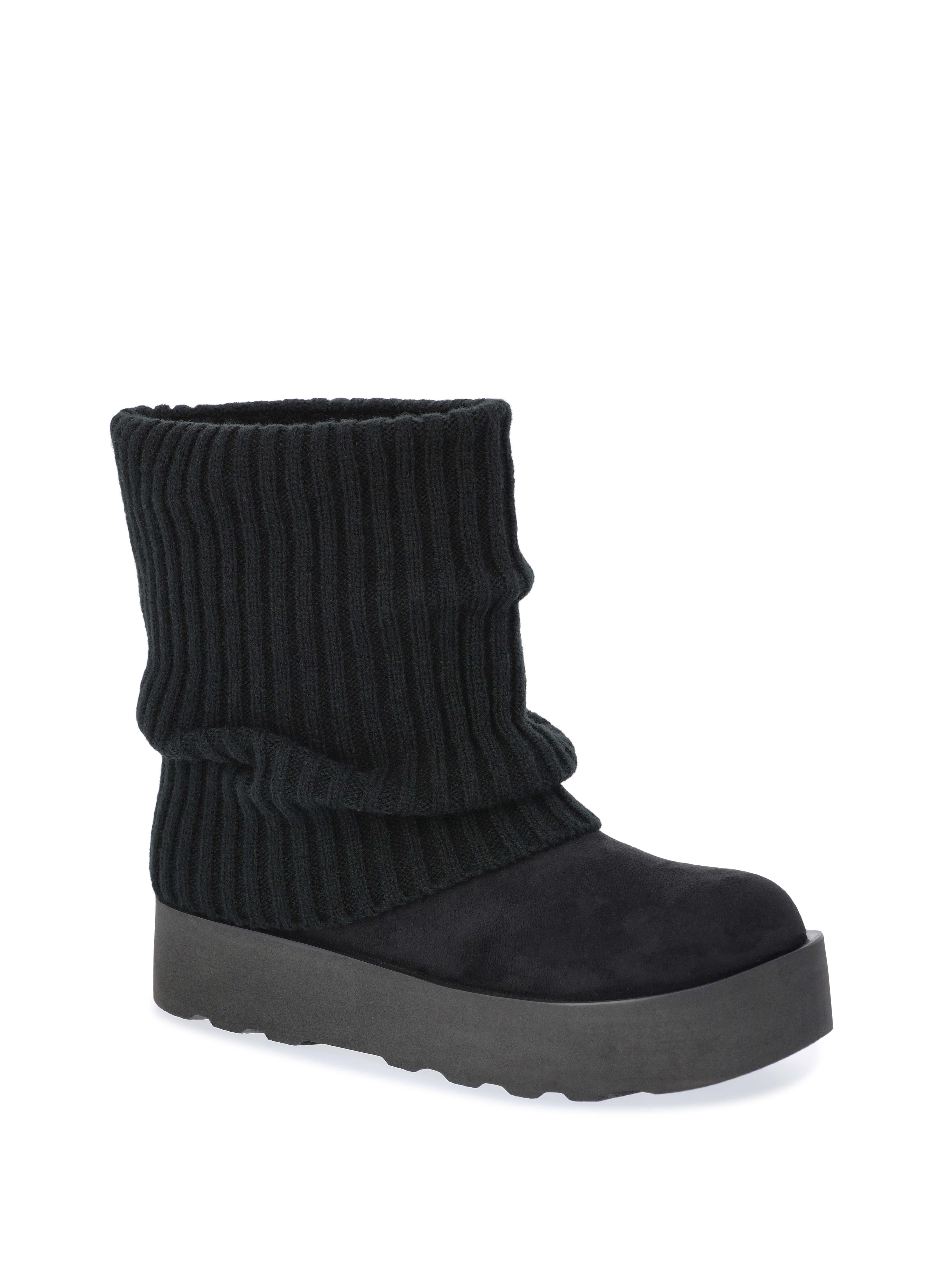 No Boundaries Women's Foldover Sweater Faux Fur Boots