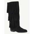 thumbnail image 1 of No Boundaries Tall Faux Suede Fringe Boots, Women's, 1 of 7