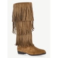 thumbnail image 1 of No Boundaries Tall Faux Suede Fringe Boots, Women's, 1 of 8
