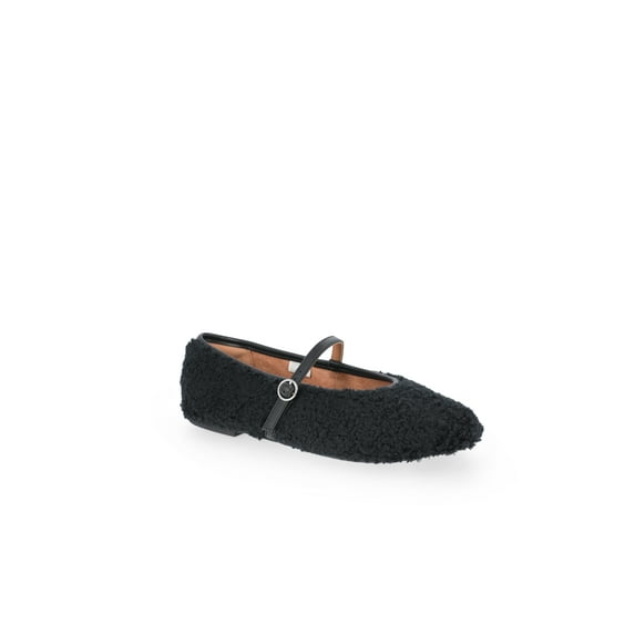 No Boundaries Women's Faux Shearling Mary Jane Flats