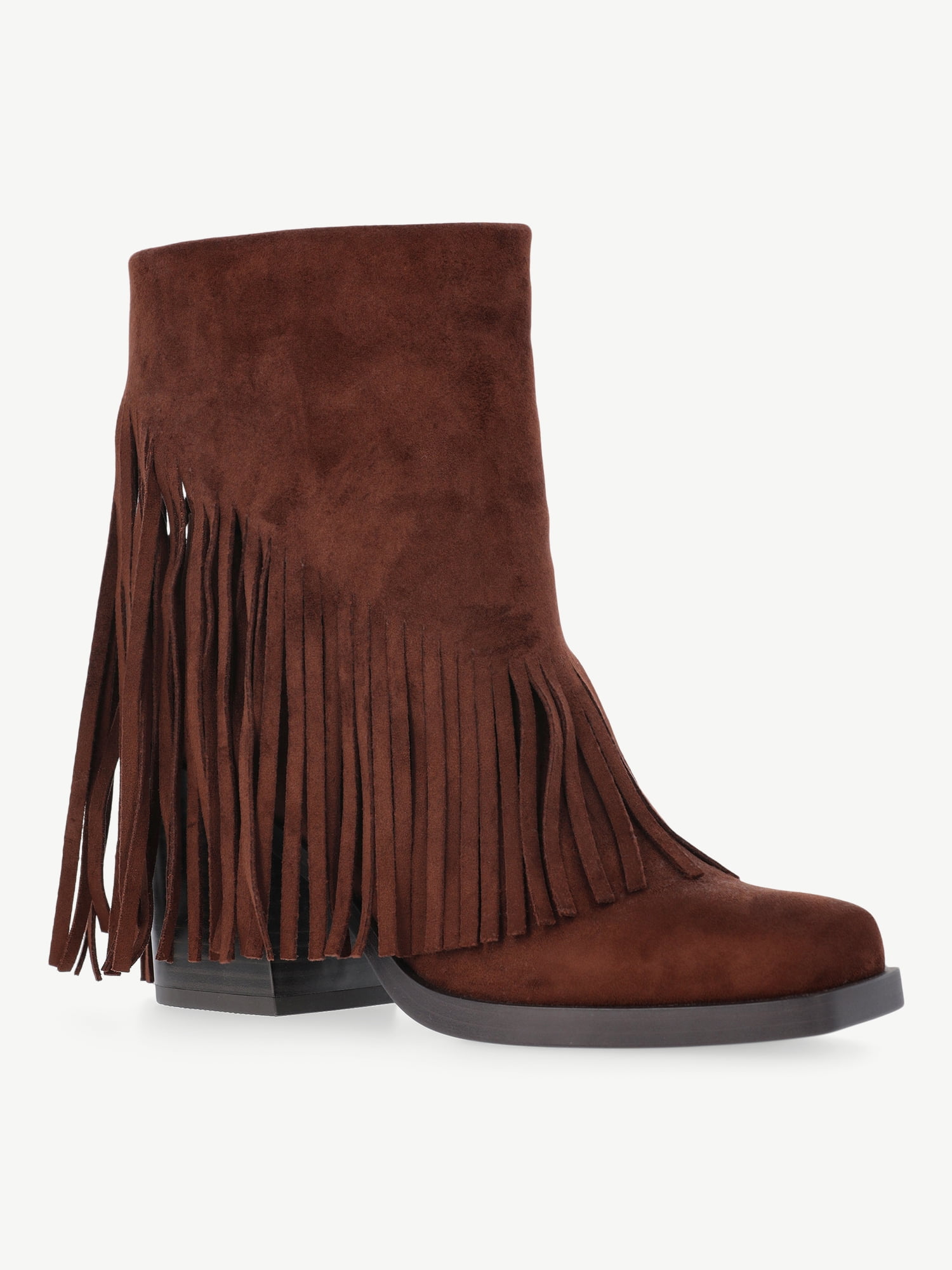 No Boundaries Faux Suede Fringe Booties, Women's