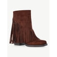 thumbnail image 1 of No Boundaries Faux Suede Fringe Booties, Women's, 1 of 7