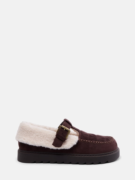 Women's Faux Shearling T Strap Clogs