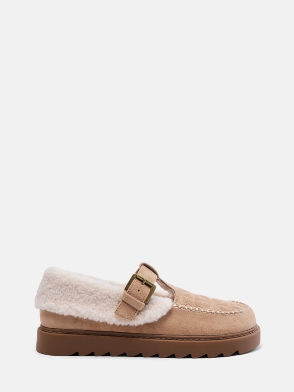 Women's Faux Shearling T Strap Clogs