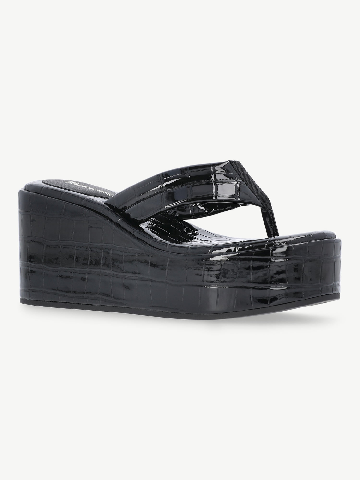 No Boundaries Embossed Faux Leather Platform Thong Sandals