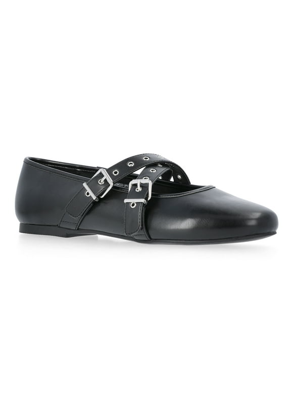 Mary Jane Ballet Flats with Cross-Band Buckle Strap, Women’s