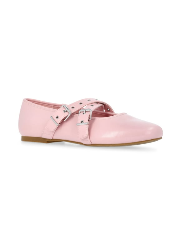 Mary Jane Ballet Flats with Cross-Band Buckle Strap, Women’s