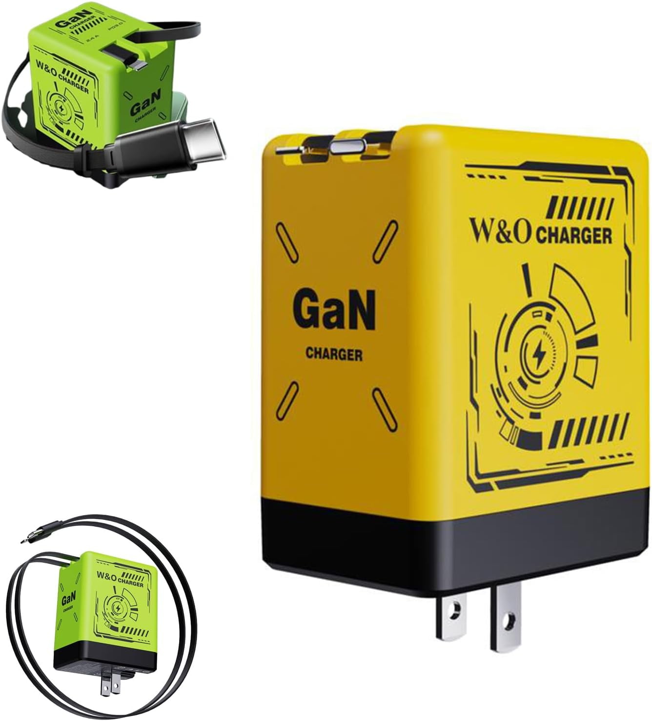 W&O 2 in 1 Gan Charger(Type C/L), 120w Compatible Fast, Retractable