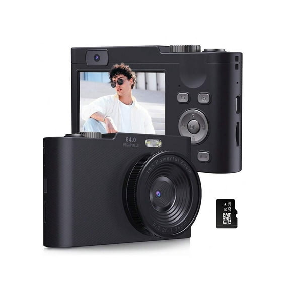 W&O 4K30FPS Digital Camera, 48MP 16x Zoom Image Stabilization, 32GB SD Card 2x1200mAh Batteries for Beginners