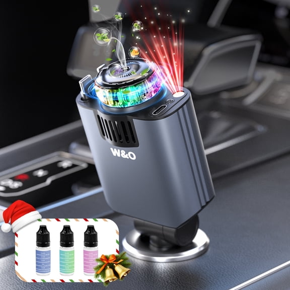 W & O 69W 5-in-1 Car Charger with Retractable Charging Cables, Fragrance Diffuser, Ambient LED Light, Multi-Port Charging Adapter for USB-C & 8-Pin Devices, Red Light
