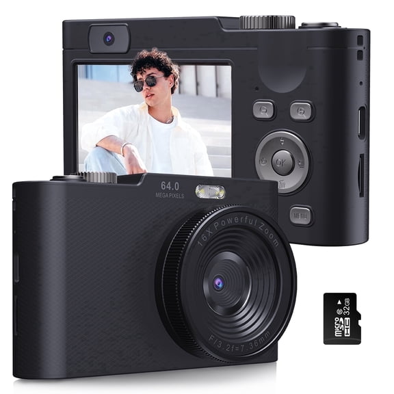 W & O Digital Camera for Kids & Teens with 2.8" Screen, 48MP Photo Resolution, 2.5K UHD Video Recording, Autofocus Rear Camera, MP3 Player, Type-C Rechargeable Compact Travel Camera-Black