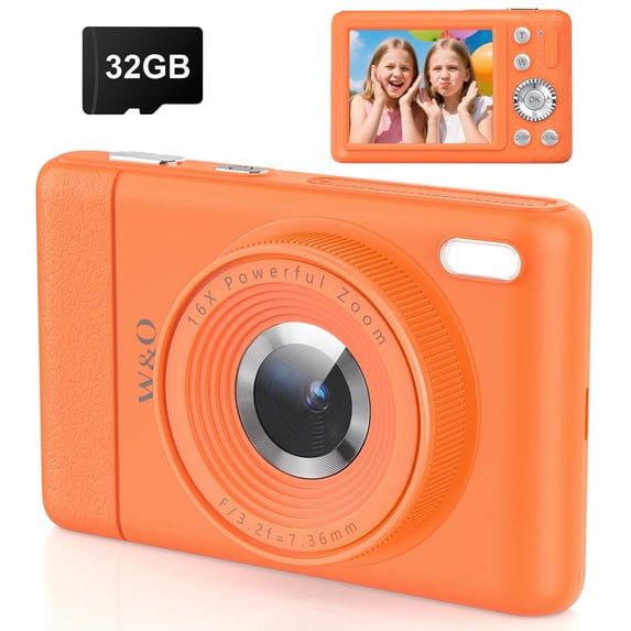W & O Q8 Zoom 16X Zoom 64 MP CMOS Point & Shoot Digital Camera with SD Card, Orange