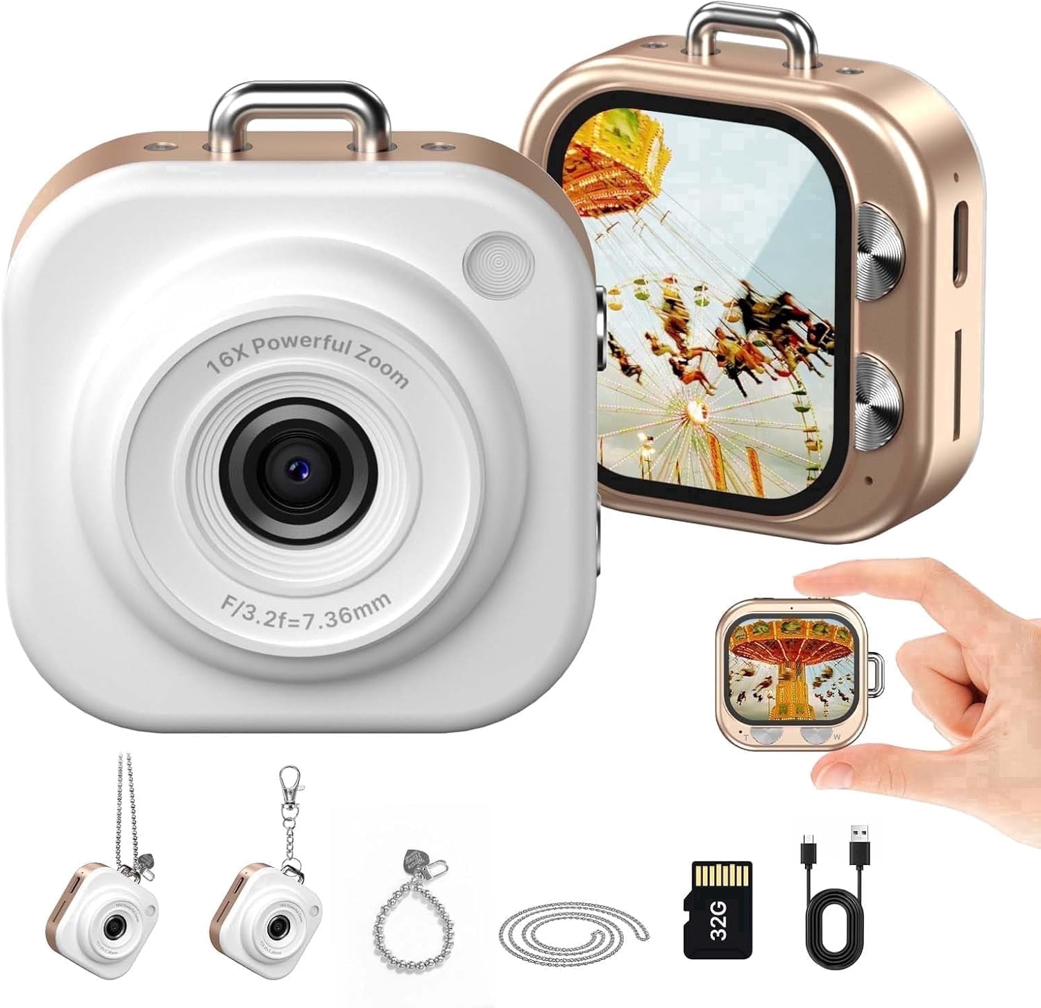 W & O Q16 Portable 48 MP Mini Keychain Digital Camera, 32GB Card