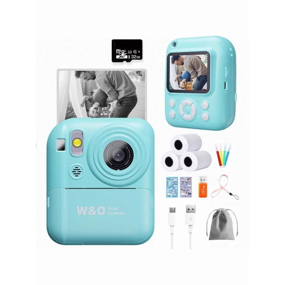 W&O New 1080P HD Instant Print Digital Camera With Printer Paper And 32G TF Card, HD Dual Camera And Perfect For Video Recording, Photography, Teens, Beginners,Ideal Gift For Girls And Boys