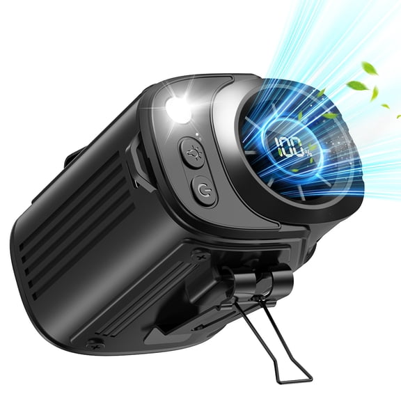 W & O Portable Rechargeable Waist Fan with LED Flashlight, Hands-Free Personal Cooling Fan, USB-C Wearable Hanging Fan for Camping, Hiking, Travel and Outdoor Work-Black