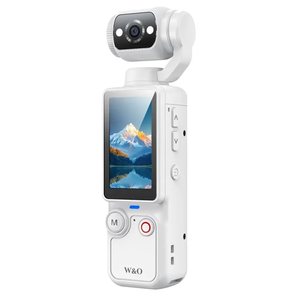 W & O Q7 Rotating Lens 2.5K 100 MP Action Video Camera with Memory Card, White