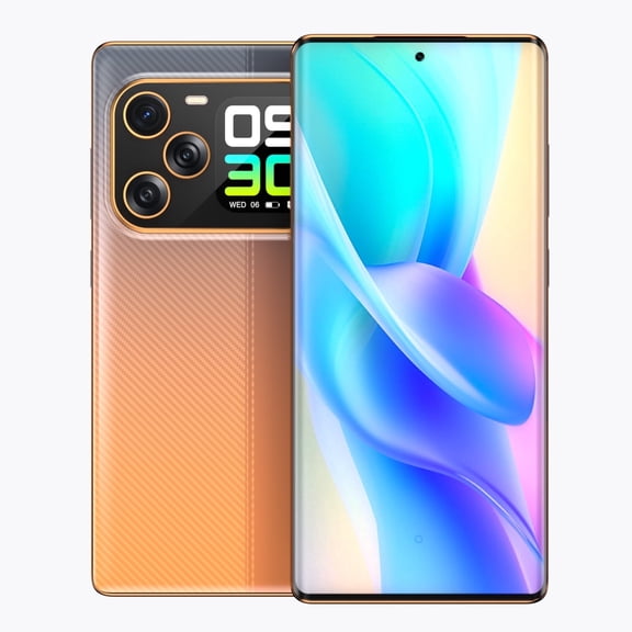 W & O Unlocked Android 14 Smartphone, 6.67"Curved Screen 4G Dual SIM Cell Phone with 1.75" Secondary Screen, 8GB+256GB Expandable 2TB, 64MP Triple Camera, 5000mAh Battery (GraDient Orange)