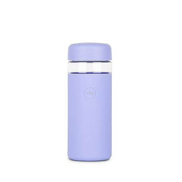 W&P Porter Glass Wide Mouth Water Bottle with Protective Silicone Sleeve, Lavender 16oz, Leak-Proof Reusable Bottle, Dishwasher Safe, Borosilicate Glass
