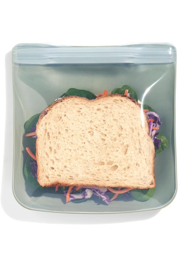 W&P Porter Silicone Reusable Storage Bag, Sandwich (34oz Flat), Sage, Food Container, Microwave and Dishwasher Safe, Easy Cleaning