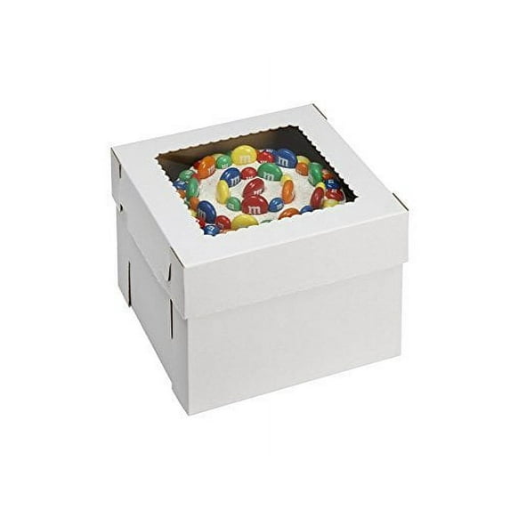 W PACKAGING WPCKB108 10x10x8 White/Kraft Plain 8" Deep Cake Box W/Window, E-Flute Pack of 25