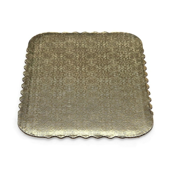 W PACKAGING WPSQGC10 10" Gold Square Scalloped Edge Cake Pad, C-Flute, Corrugated with Coated Embossed Foil Paper Pack of 100