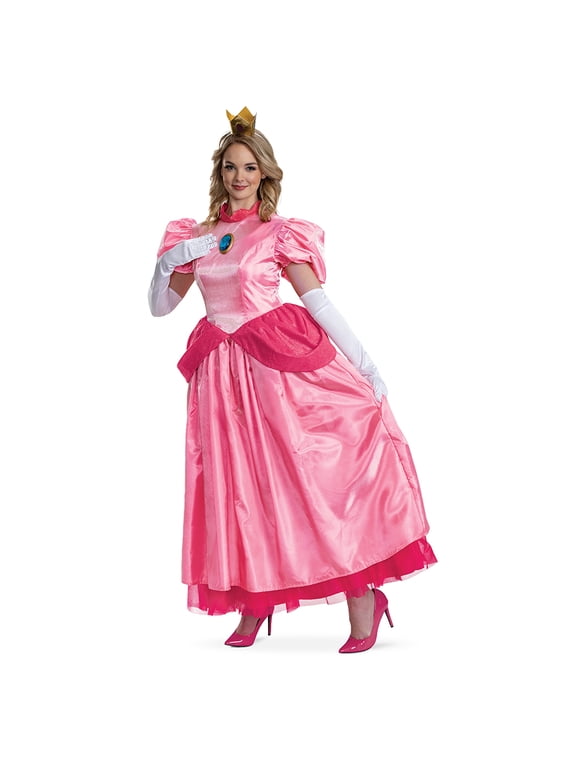 Nintendo Super Mario Bros. Princess Peach Halloween Costume for Adults, Womens Size L (12/14), by Disguise