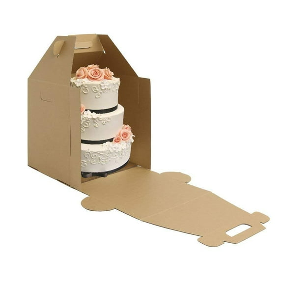 W Packaging Plain Tall Kraft/Kraft Cake-Carrier Box 12" x 12" x 14" High - Pack of 3