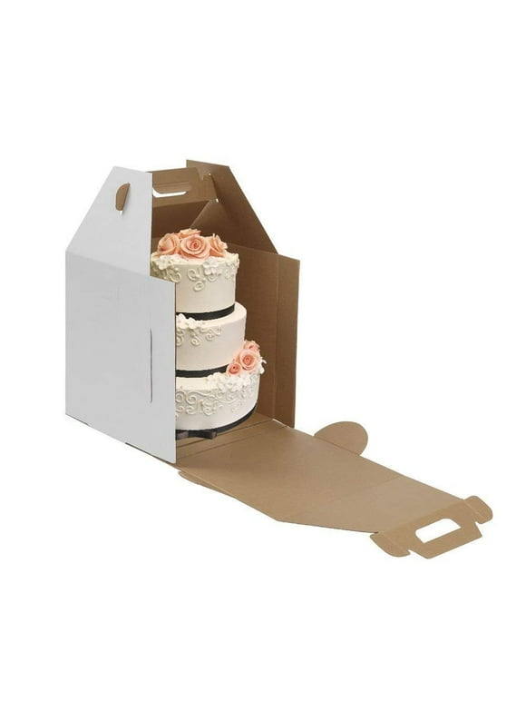 W Packaging Plain Tall White/Kraft Cake-Carrier Box 18" x 18" x 20" High - Pack of 10