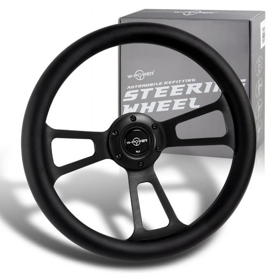 W-Power 13.5" Black Leather Grip 6-Hole Aluminum 3-Spoke Vintage Steering Wheel