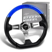 W-Power 13.5" Blue Crystal Bubble/Leather 6-Hole Chrome 3-Spoke Steering Wheel