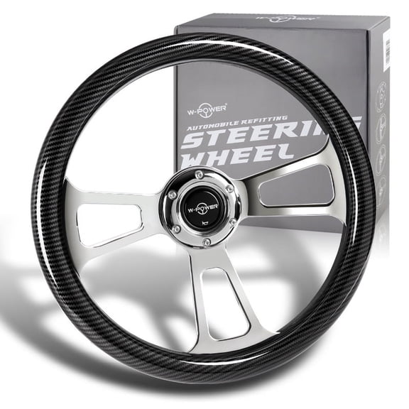 W-Power 13.5" Carbon Fiber Look Grip 6-Hole Chrome Spoke Vintage Steering Wheel
