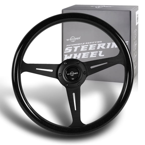 W-Power 14" Black Galaxy Glitter Wood 6-Hole 3-Spoke Black Center Steering Wheel