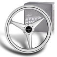 thumbnail image 2 of W-Power 14" Vintage 3-Spoke Steering Wheel – Black Leather Grip, Chrome 6-Hole Design 2 of 5