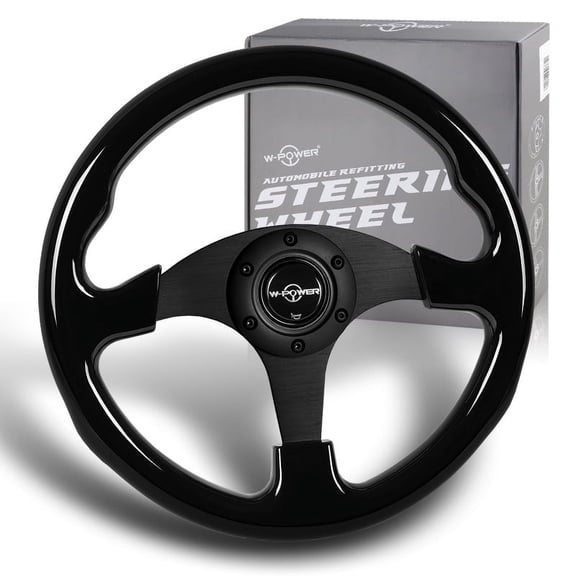 W-Power 330MM Black Wood Grain 6-Holes Matt Black Spoke 13-Inch Steering Wheel