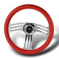 thumbnail interactive-video image 1 of W-Power 14" Vintage 3-Spoke Steering Wheel – Black Leather Grip, Chrome 6-Hole Design 1 of 5