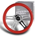 thumbnail image 2 of W-Power 14" Vintage 3-Spoke Steering Wheel – Black Leather Grip, Chrome 6-Hole Design 2 of 5