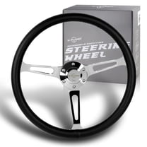 350MM Class Dark Wood Grip 6-Hole Chrome 3-Spoke Steering Wheel Universal