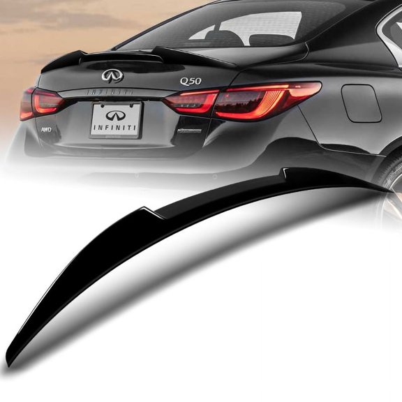 W-Power For 2014-2022 Infiniti Q50 Pearl Black V-Style Rear Trunk Spoiler Wing
