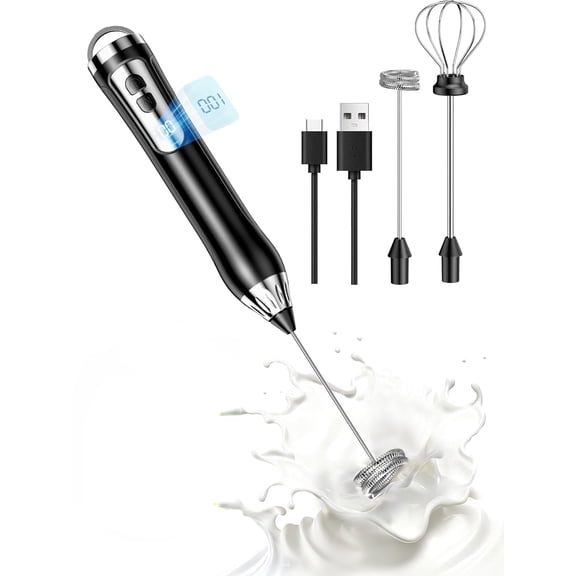 W Rechargeable Milk Frother, Coffee Frother Handheld Wand, IP67 Waterproof Electric Foam Maker, High Power High-speed Drink Mixer Foamer for Matcha, Lattes, Cappuccino