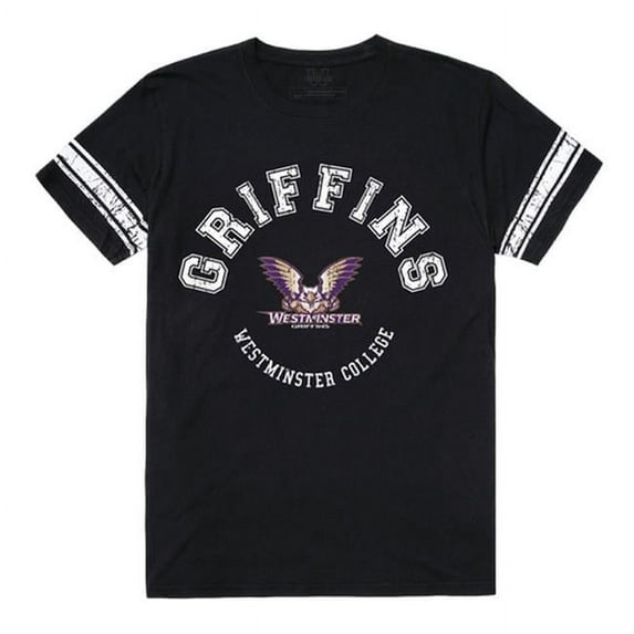 W Republic 504-421-BLK-04 Westminister College Men Football T-Shirt, Black & White - Extra Large