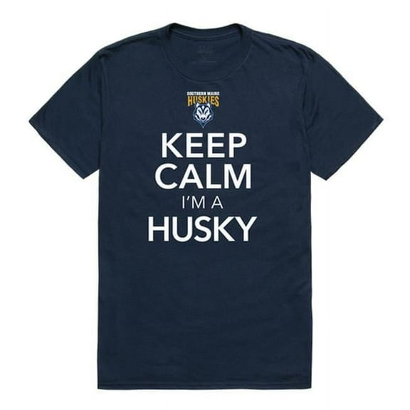 W Republic 523-459-NVY-04 NCAA Southern Maine Huskies Keep Calm T-Shirt, Navy - Extra Large