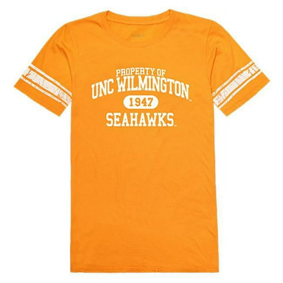 W Republic 533-139-GLD-01 University of North Carolina Wilmington Women Property Football Short Sleeve T-Shirt, Gold - Small