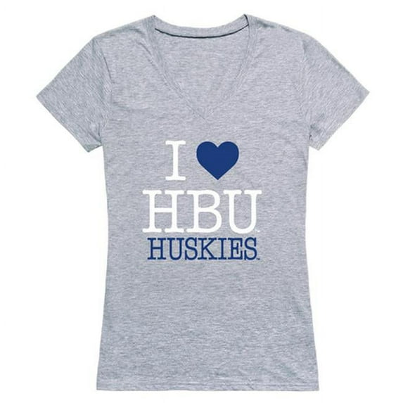 W Republic 550-524-HGY-01 Houston Baptist University Huskies I Love Women Short Sleeve T-Shirt, Heather Grey - Small
