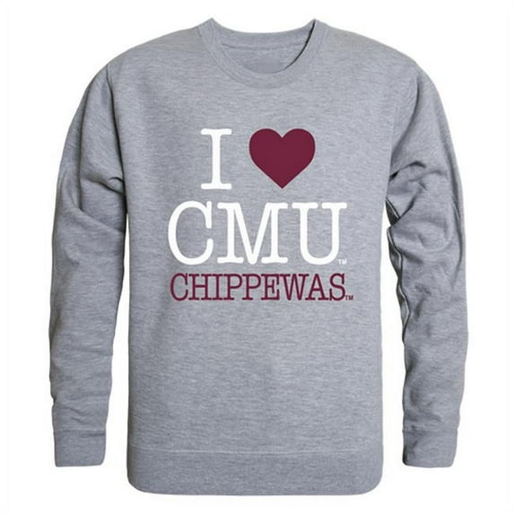 W Republic 552-114-HGY-03 Central Michigan University I Love Crewneck T-Shirt, Heather Grey - Large