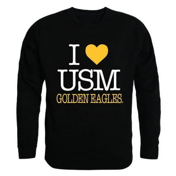 W Republic 552-151-BLK-03 University of Southern Mississippi I Love Crewneck T-Shirt, Black - Large
