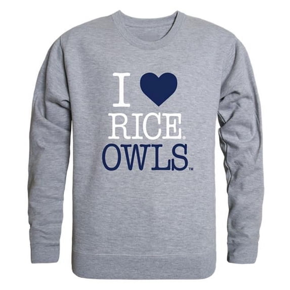 W Republic 552-172-HGY-01 Rice University I Love Crewneck T-Shirt, Heather Grey - Small