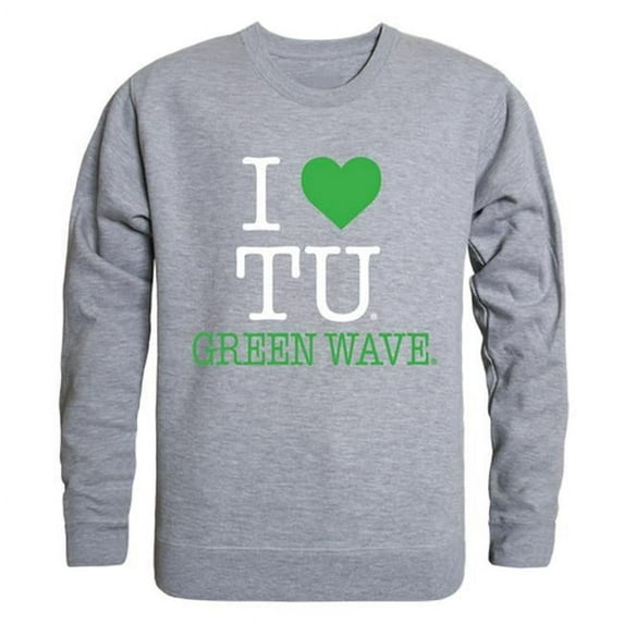 W Republic 552-198-HGY-02 Tulane University I Love Crewneck T-Shirt, Heather Grey - Medium