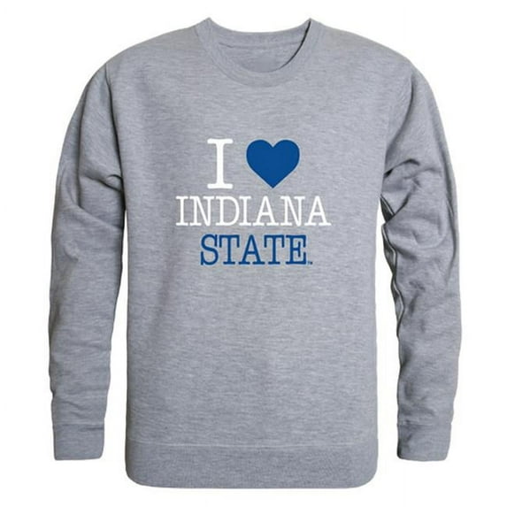 I Love Indiana State University Sycamores Crewneck Pullover Sweatshirt Sweater - Heather Grey, X-Large