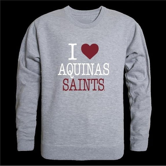 W Republic 552-611-HGY-04 Aquinas College Saints I Love Crewneck Sweatshirt, Heather Grey - Extra Large